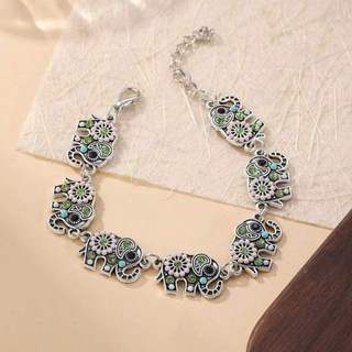 Retro angustiado prata elefante pulseira zircão sintético auspicioso bebê elefante pulseira nicho estilo étnico pulseira