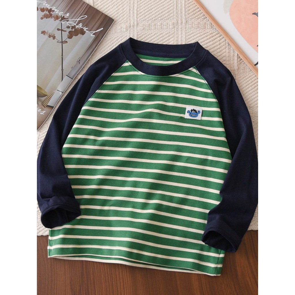 Meninos Super agradável camiseta de manga comprida início do outono listrado rufião estilo bonito camiseta crianças puro