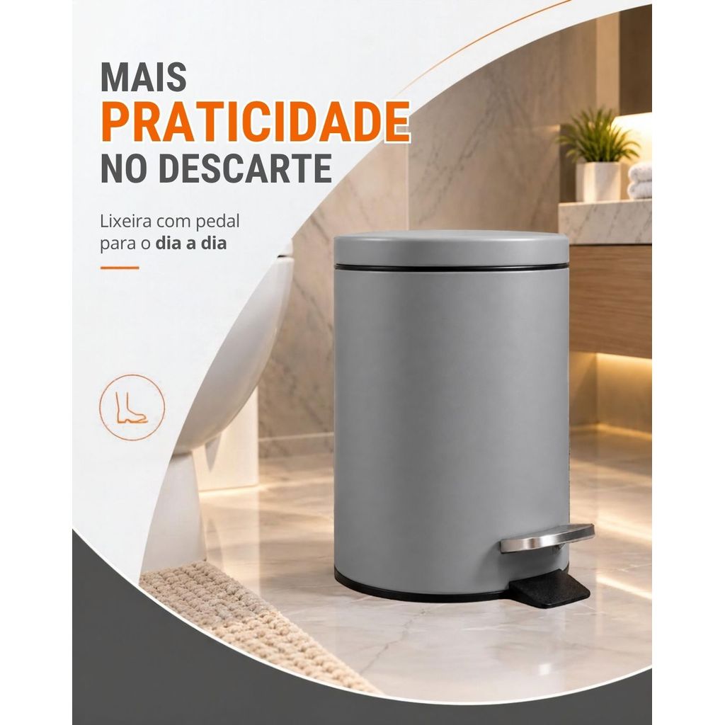 Lixeira Metálica Cinza com Pedal – 5L
