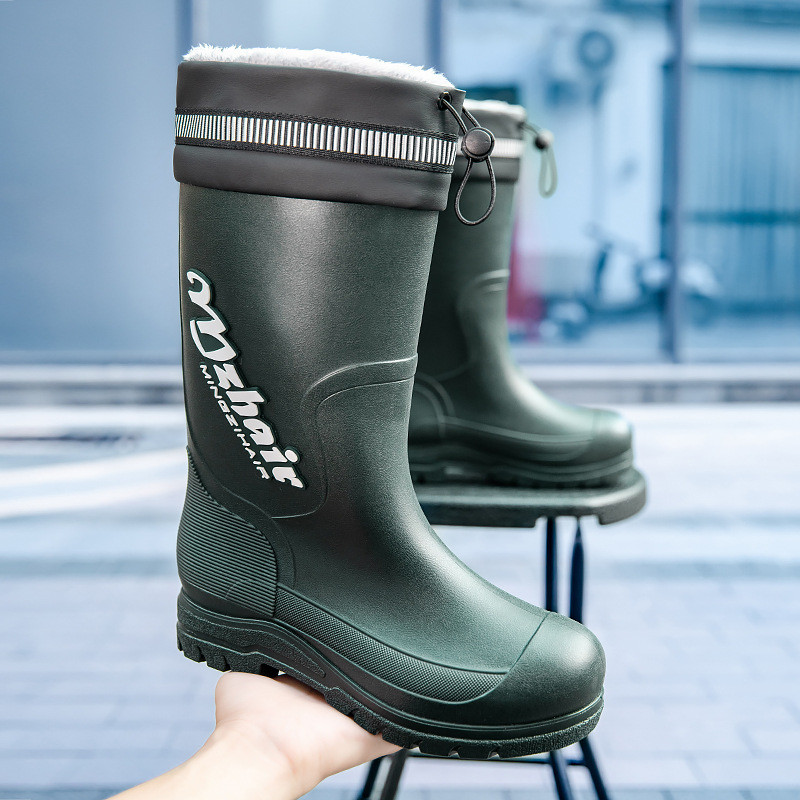 Botas de chuva masculinas, térmicas, antiderrapantes e impermeáveis, com punho ajustável e sola antiderrapante.
