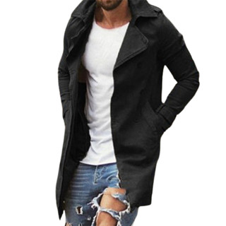 Casaco Masculino Bolsos Oversize Cor Sólida Trench Coat