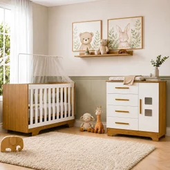 Quarto de Bebê com Berço Mini Cama 100% MDF Life e Cômoda 4 Gavetas 1 Porta Fly 100% MDF Branco/Made