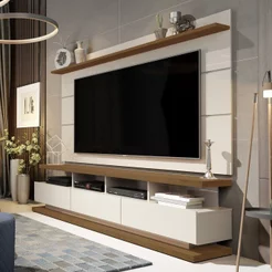 Rack com Painel para TV até 72 Polegadas MDF 180CMX190CM Rodízios Off White Freijó Vivare Off White/Freijó