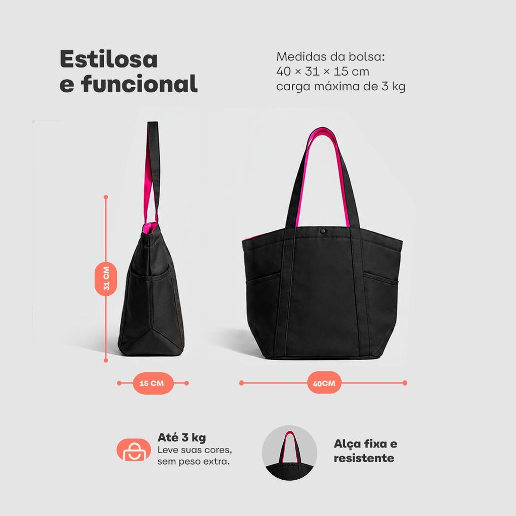 Bolsa Feminina Tote Urban Gocase Ombro Academia Faculdade — imagem 2 de 2