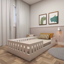 Cama Infantil Montessoriana Solteiro Sol Branco Branco