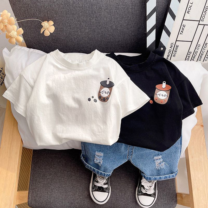 100% algodão meninos meninas camiseta de manga curta crianças versão coreana impresso bebê verão estilo ocidental dos de