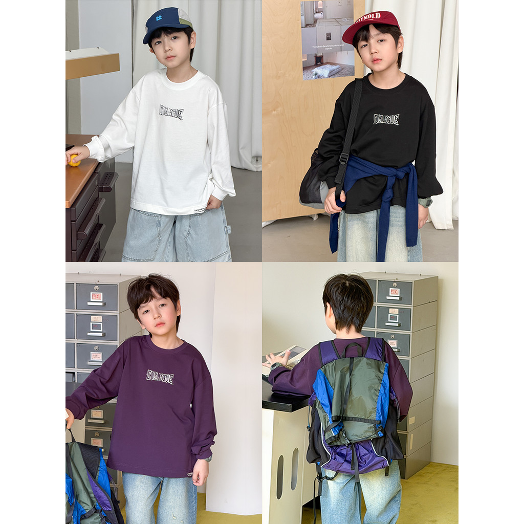 Yima meninos algodão carta impressa camiseta de manga comprida crianças primavera topos bebê solto Casual camisa de fund