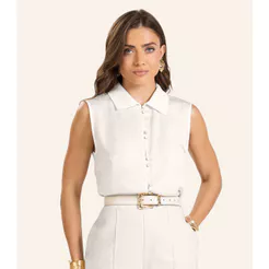 Camisa Gola Polo Viscose Khyara Feminina Endless Bege