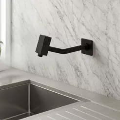 Torneira Luxo de Tanque Parede Cabeça Quadrada 21cm - Preto