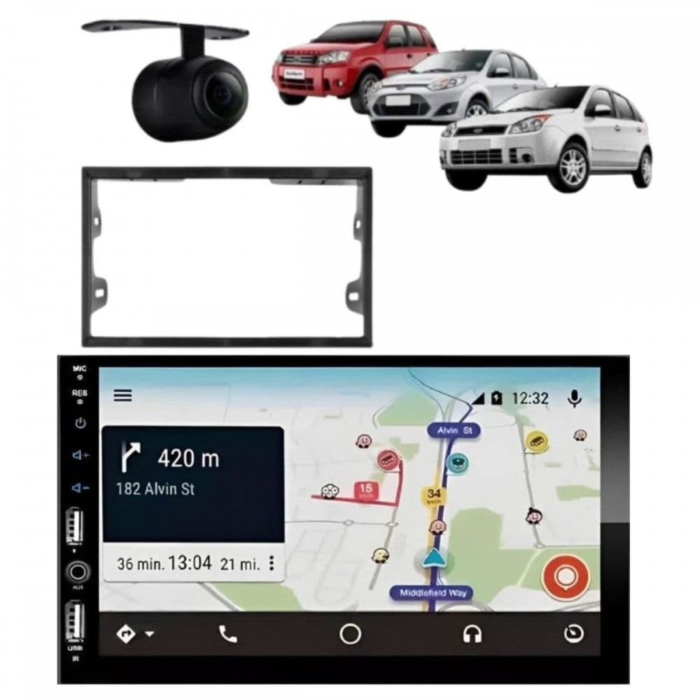 Central Multimídia Carplay Android Polo Sedan Moldura + Câmera
