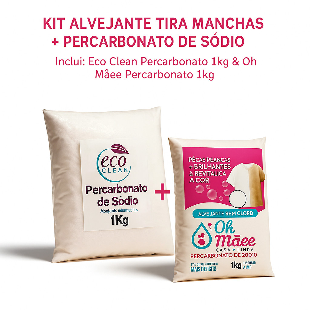 Kit Percarbonato de Sódio + Alvejante de Roupas em Pó 1kg Tira Manchas