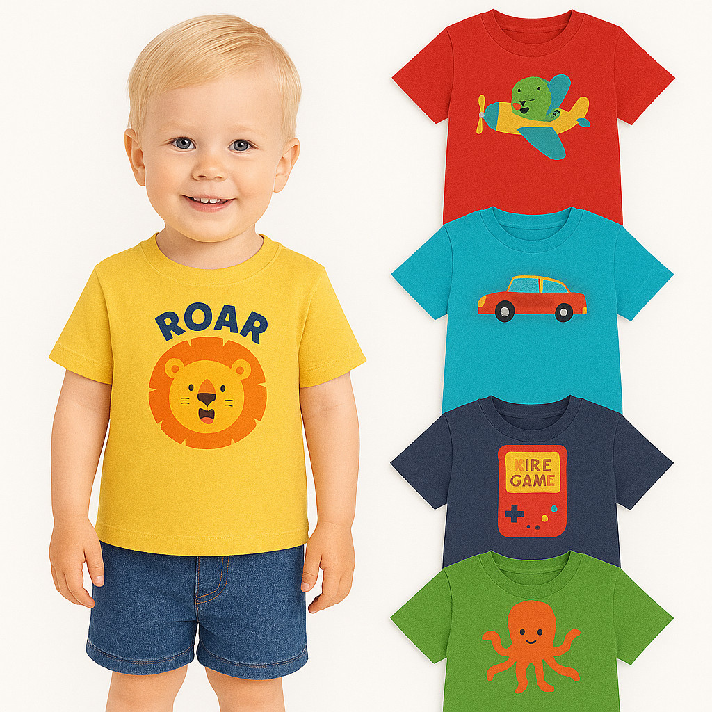 Kit 3 Camisetas de Menino Verão Sortidas Infantil- Kit 3 Blusas para Meninos Manga Curta - Camisa Masculino Infantil