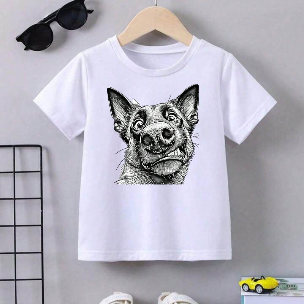 Blusinha Camiseta Infantil Pastor Alemão Cachorro 100% Algodão Crianças