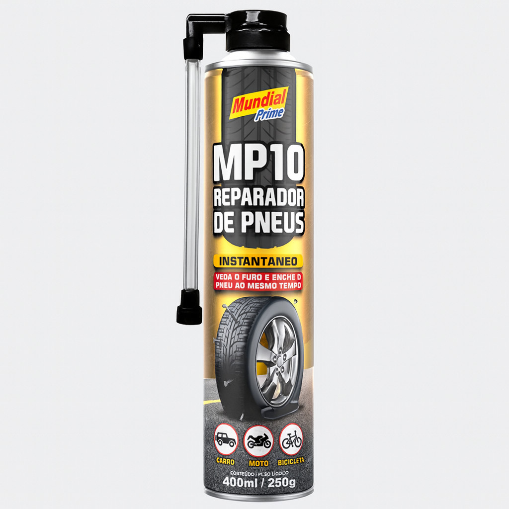 Reparador de Pneu Furado Spray Instantâneo Carro Moto Bicicleta MP10 400ml