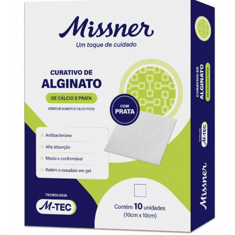 CAIXA COM 10 UN. DE CURATIVO DE ALGINATO DE CÁLCIO E PRATA MISSNER