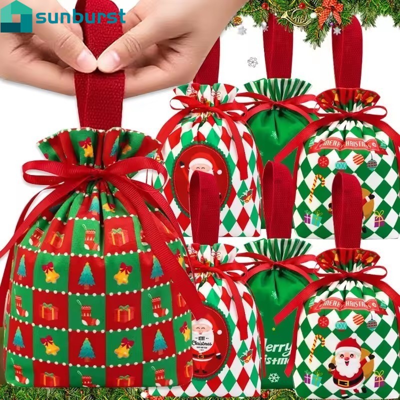 1/2/4 Unidades De Saco Com Cordão De Natal-Bolsa Para Embrulho De Biscoitos-Portátil , Reutilizável-Sacos De Doces Decor