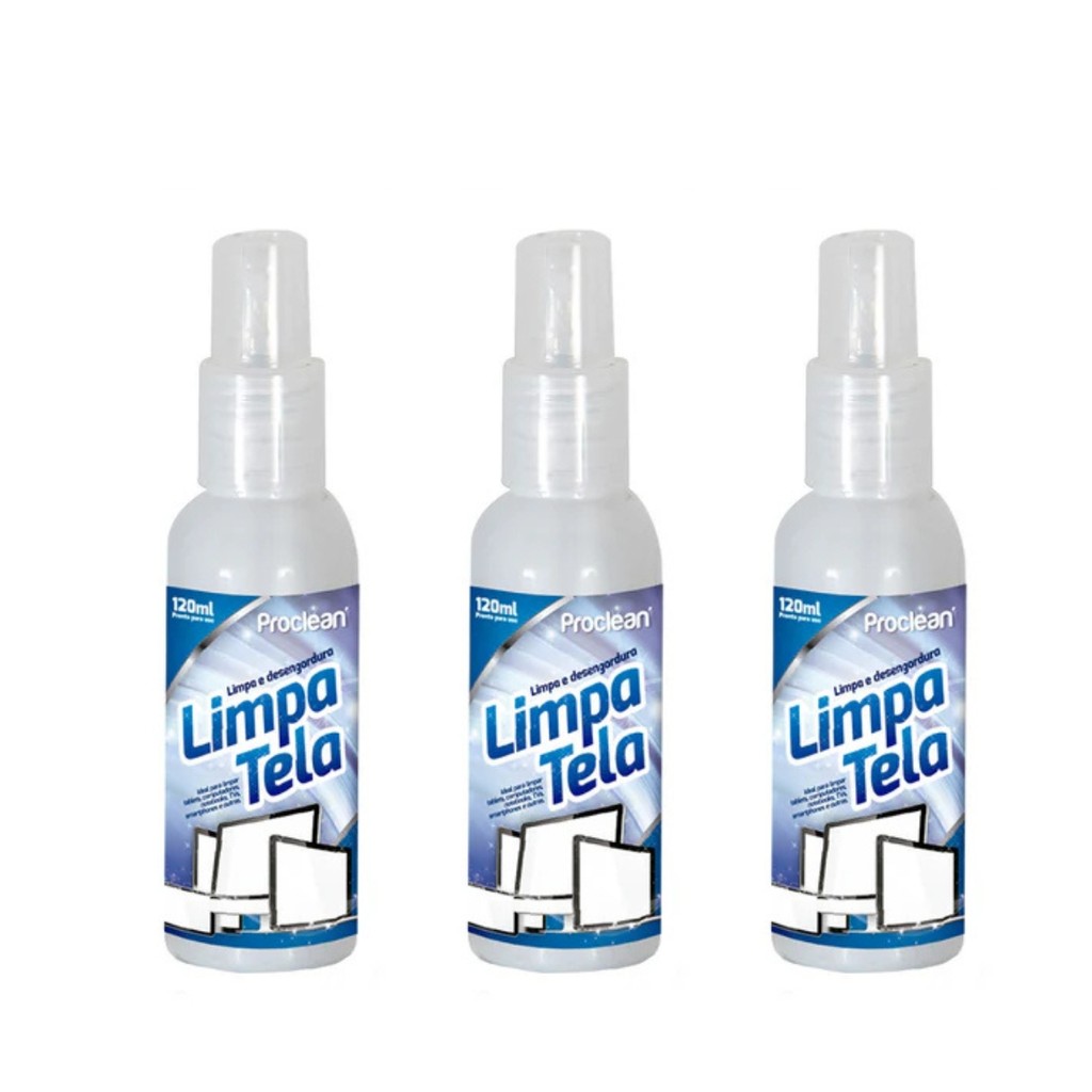 Kit 3 Limpa Tela 120ml Remove Manchas Poeira e Gordura Celular TV Computador Tablet Iphone ProClean