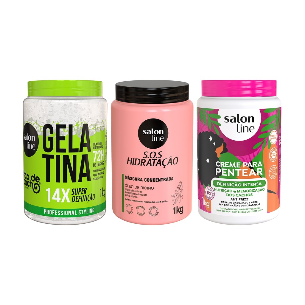 Kit Litrão com Gelatina, Creme para Pentear e Máscara de Hidratação em Oferta na Shopee