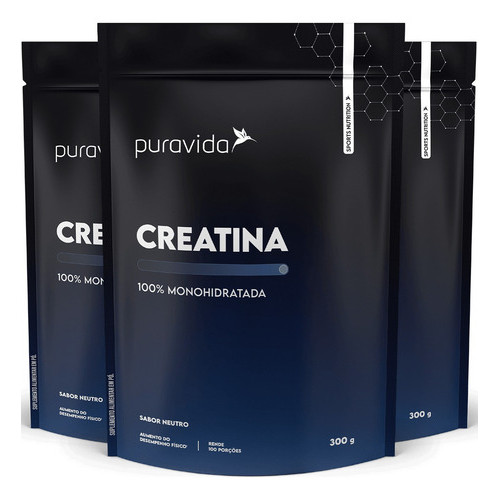 Creatina Monohidratada Pura Kit 3 300g Puravida