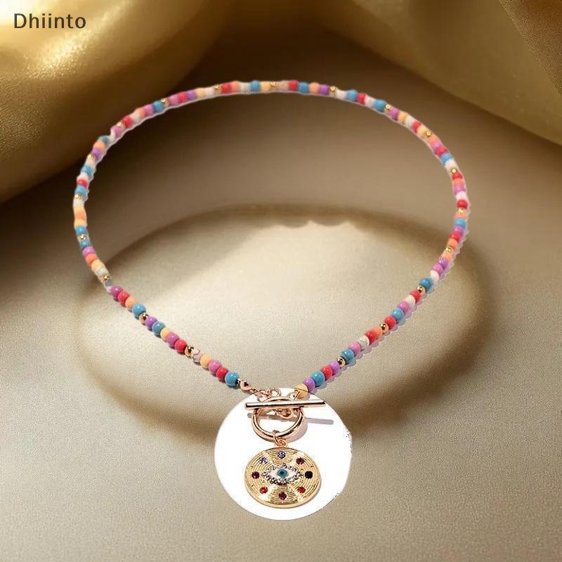 [Dhiint] Gargantilha De Miçangas Coloridas Para Mulheres , Corrente De Pescoço , Pingente Mau , Acessórios De Joias Diár