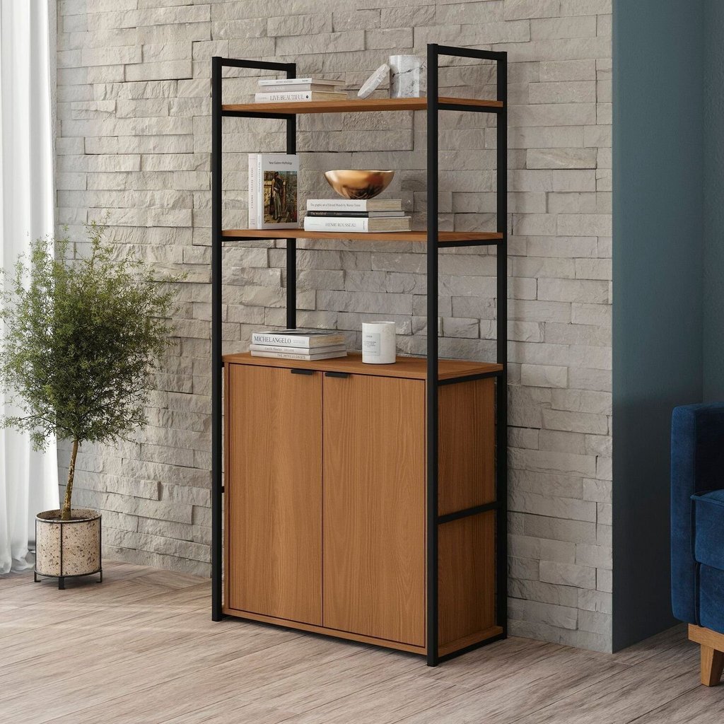 Estante Alta Livros 2 Portas Industrial MDP Aço Canela/Preto Kappesberg em Oferta na Shopee