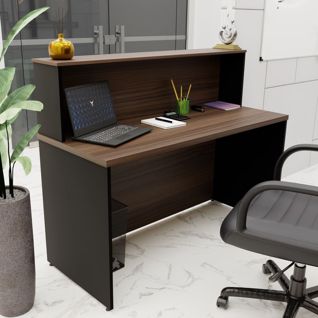 Balcão Atendimento Recepção Consultório 120x60cm Nogal/Preto em Oferta na Shopee