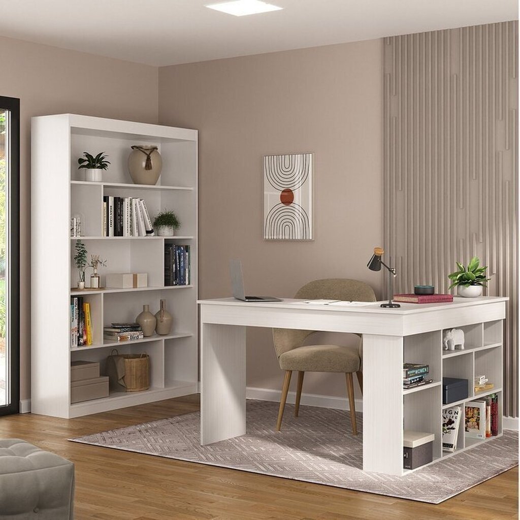 Kit 2 Peças com Escrivaninha em L e Estante para Livros Andorra Espresso Móveis Branco em Oferta na Shopee