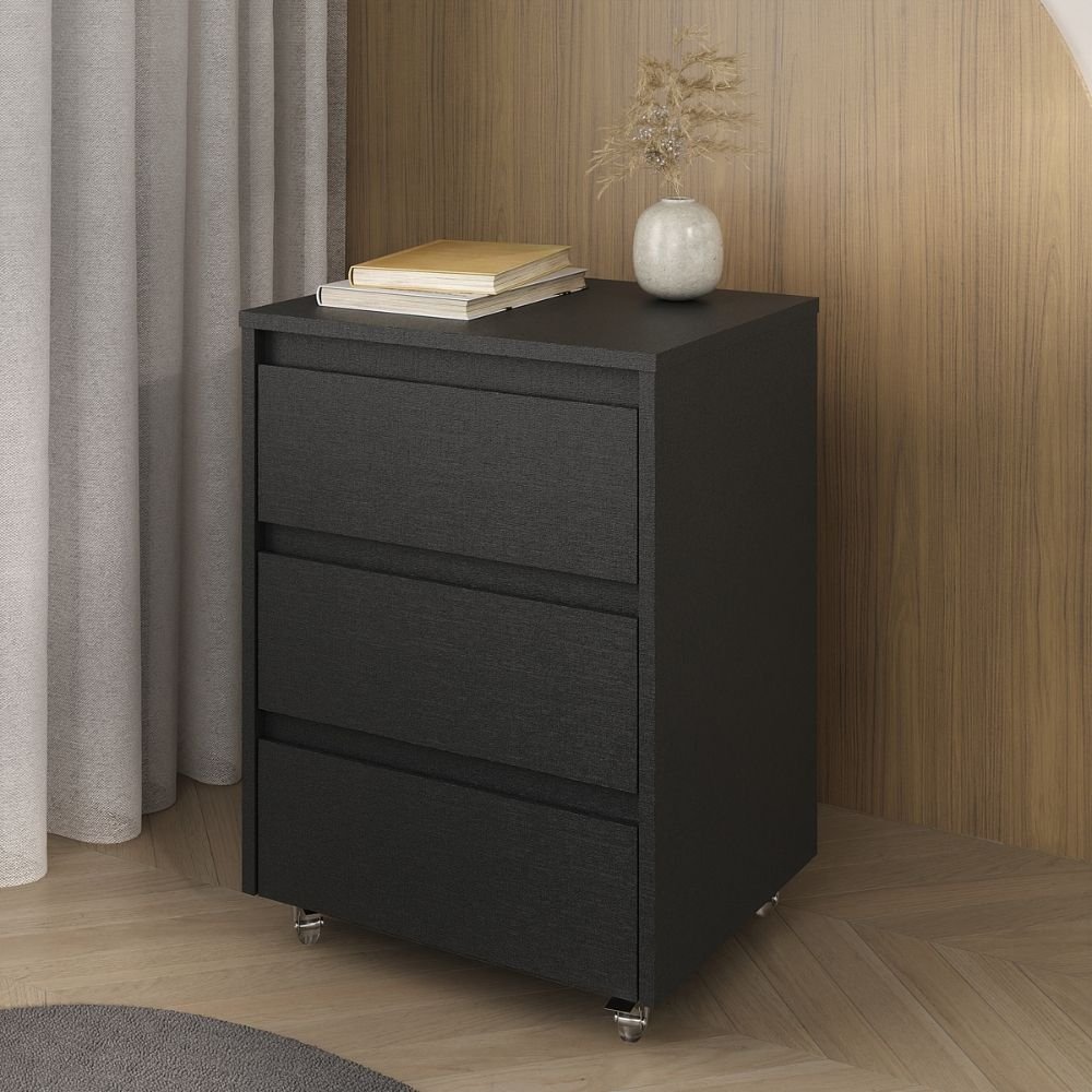 Gaveteiro com Rodízios 3 Gavetas Cáli Escritório/quarto Preto em Oferta na Shopee