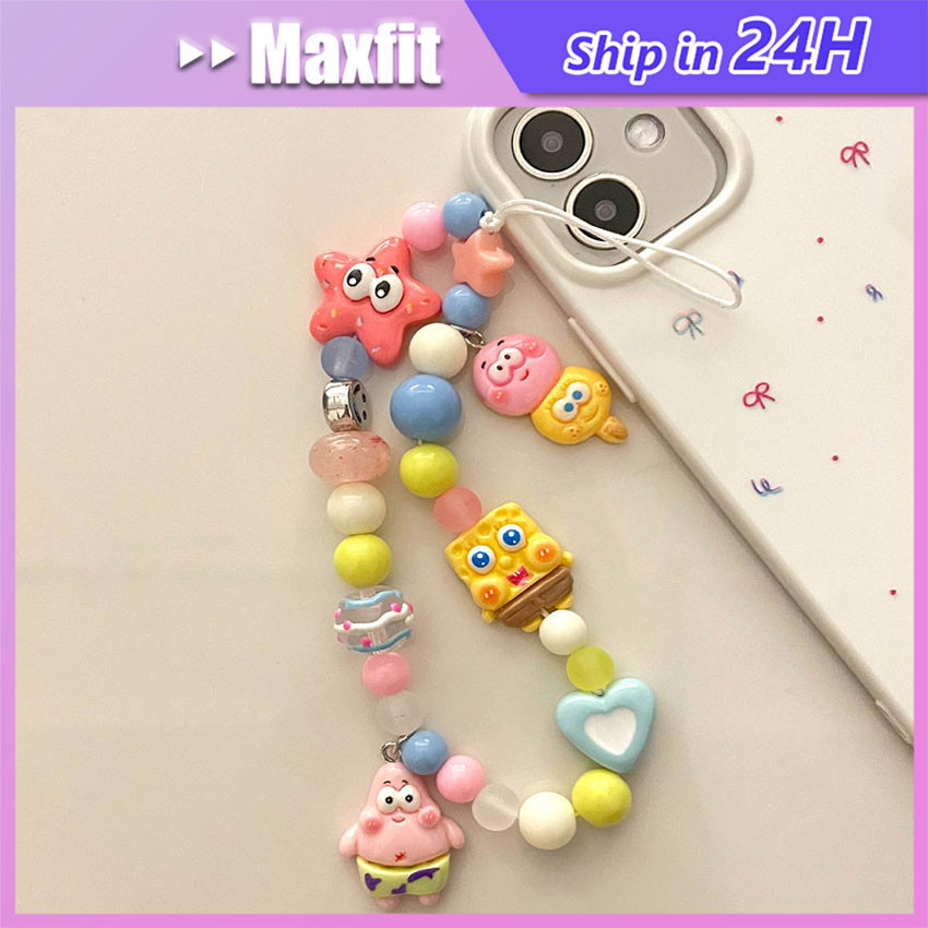 Novo 3D Bob Esponja Charme Do Telefone Móvel Chaveiro Corrente Menina Caso Feminino Moda Saco Cordão Cinta Corda