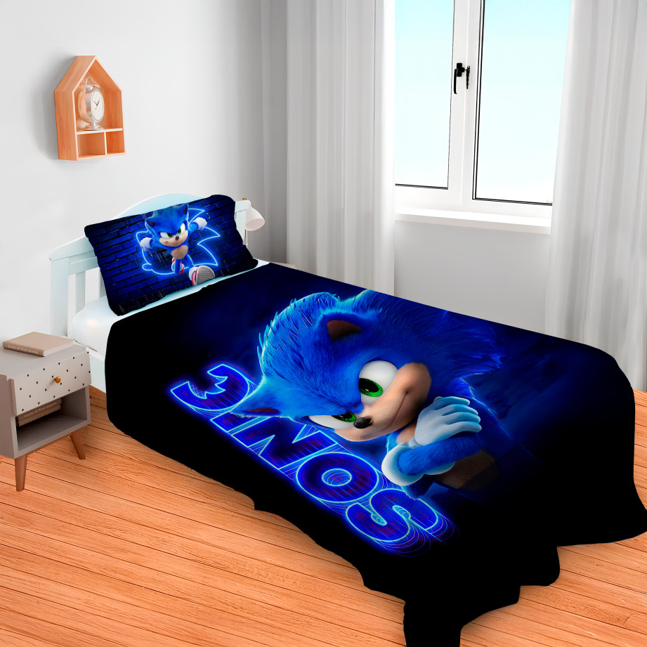 Lençol Cobre Leito Solteiro e Fronha SONIC AZUL / Pronta entrega/ envio imediato em Oferta na Shopee