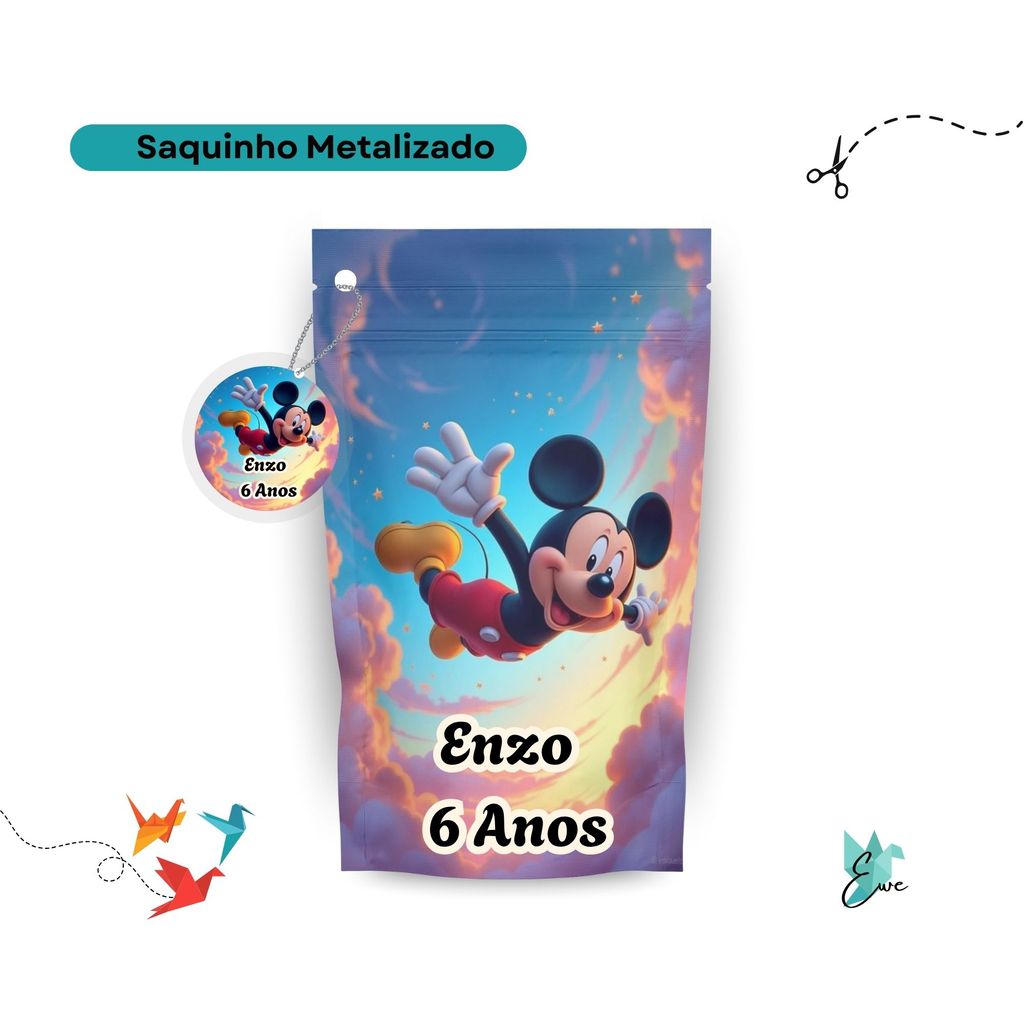 Saquinho Metalizado Mickey 12x19 Personalizado - Lembrancinha Aniversário | Saquinho Surpresa
