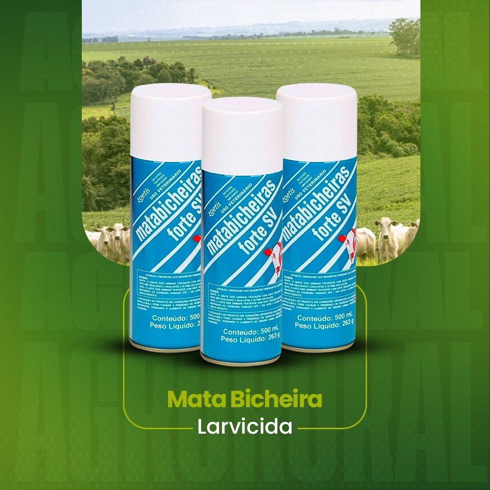 Kit 3 Mata Bicheiras Forte Spray Mata Larvas Bernes Gado Forte SV 500ml - Zoetis