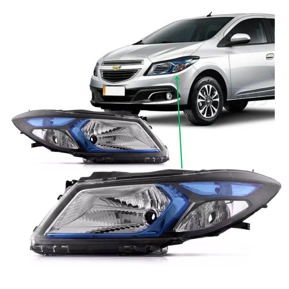 Farol Onix Prisma 2012 A 2016 Joy 2017 A 2020 Moldura Azul
