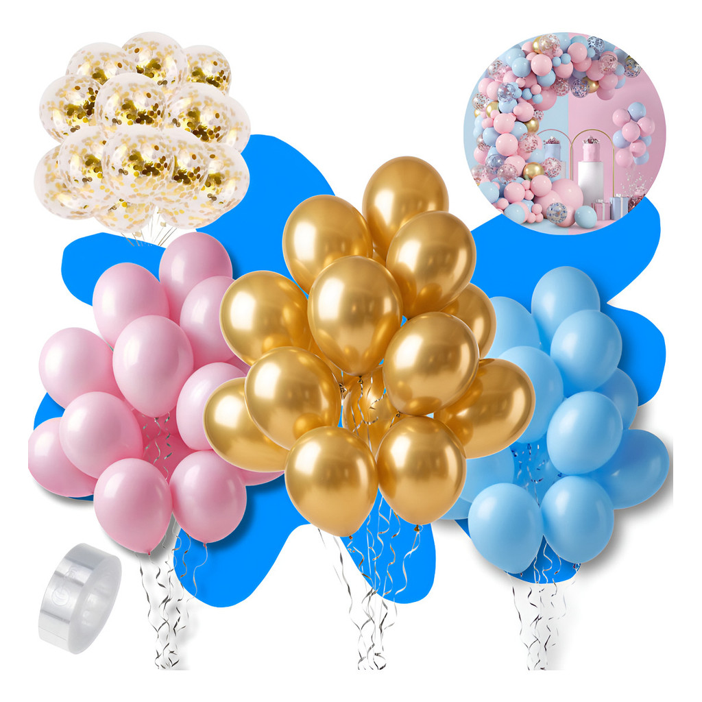 Kit Balões Festa Decoração Chá Revelação Artigo Infantil Bebe Látex Arco Desconstruído + Fita