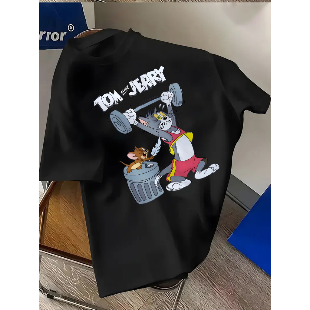 BR.Moonlight Camiseta Feminina Tom Jerry Rato Vermelho Logo WB Licenciado Estampada Confortável Divertida Estilosa Moda