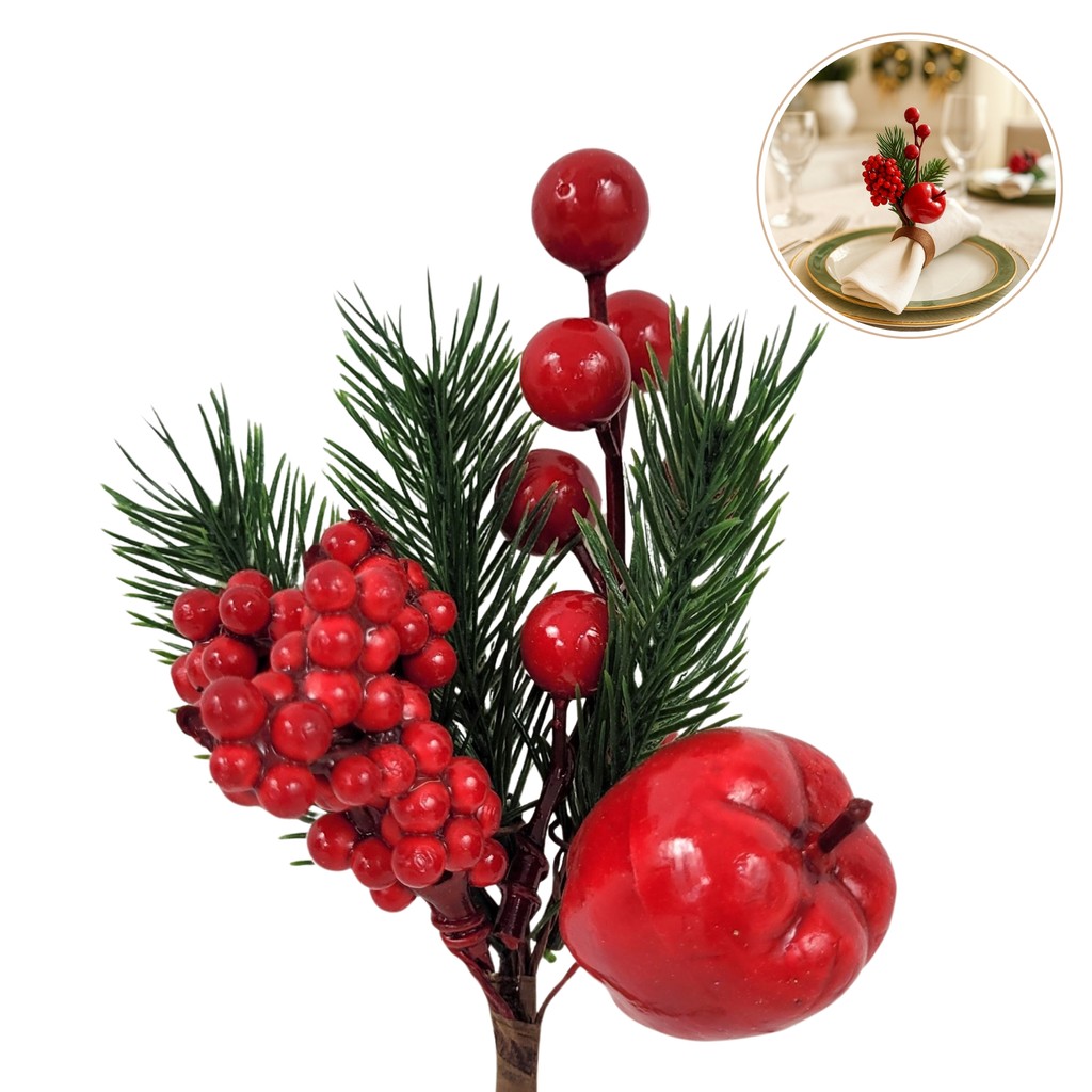 Folhagem De Natal Berry Cereja Maça Enfeite Natal 20cm