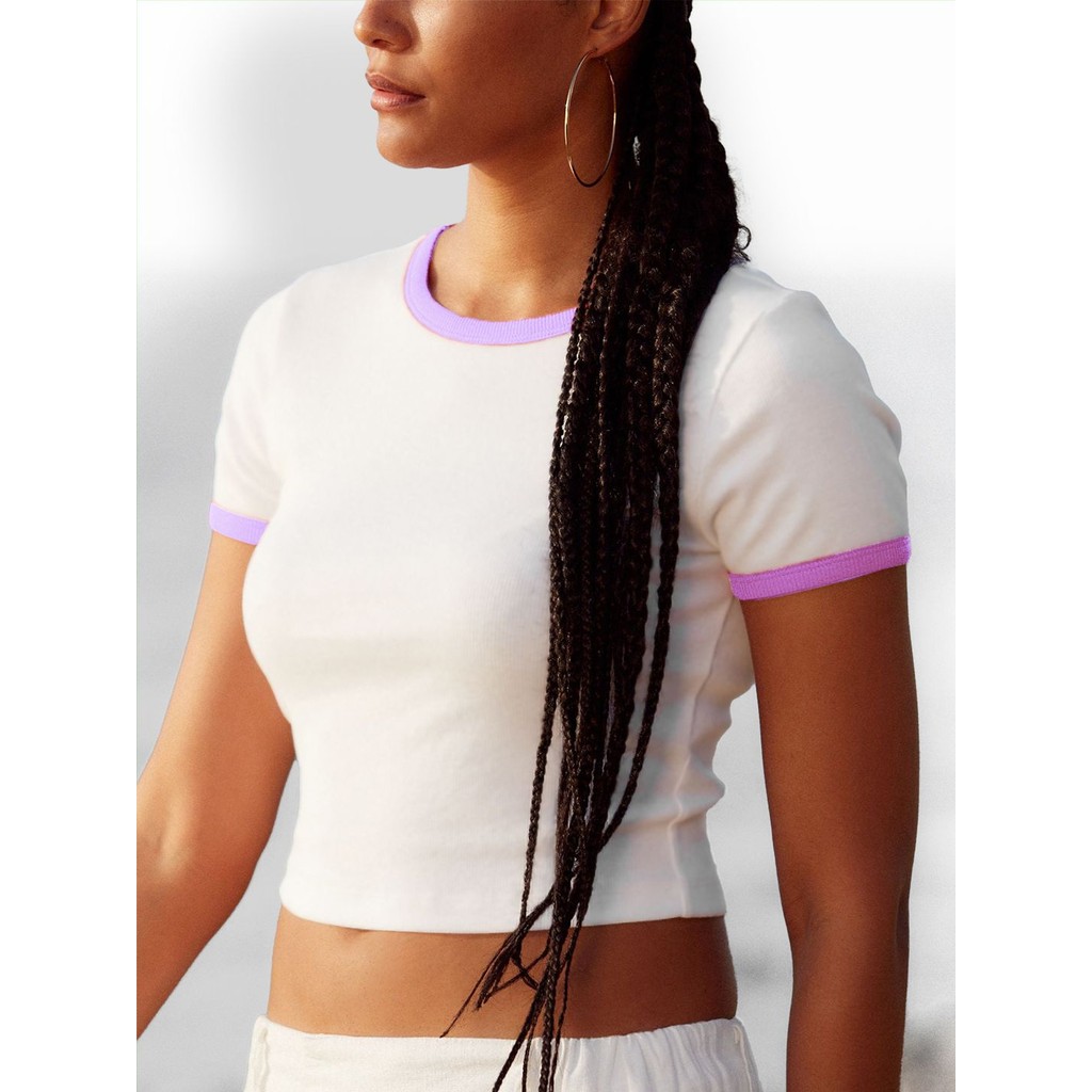 Blusa Cropped Ringer tee Banco com Liláz Soltinha - No Sense