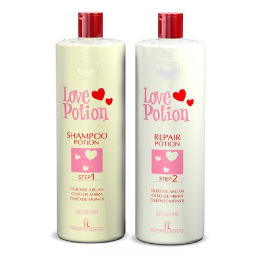 Escova Progressiva Repair Love Potion 2× 1L - Alisante com Óleo de Argan e Mirra