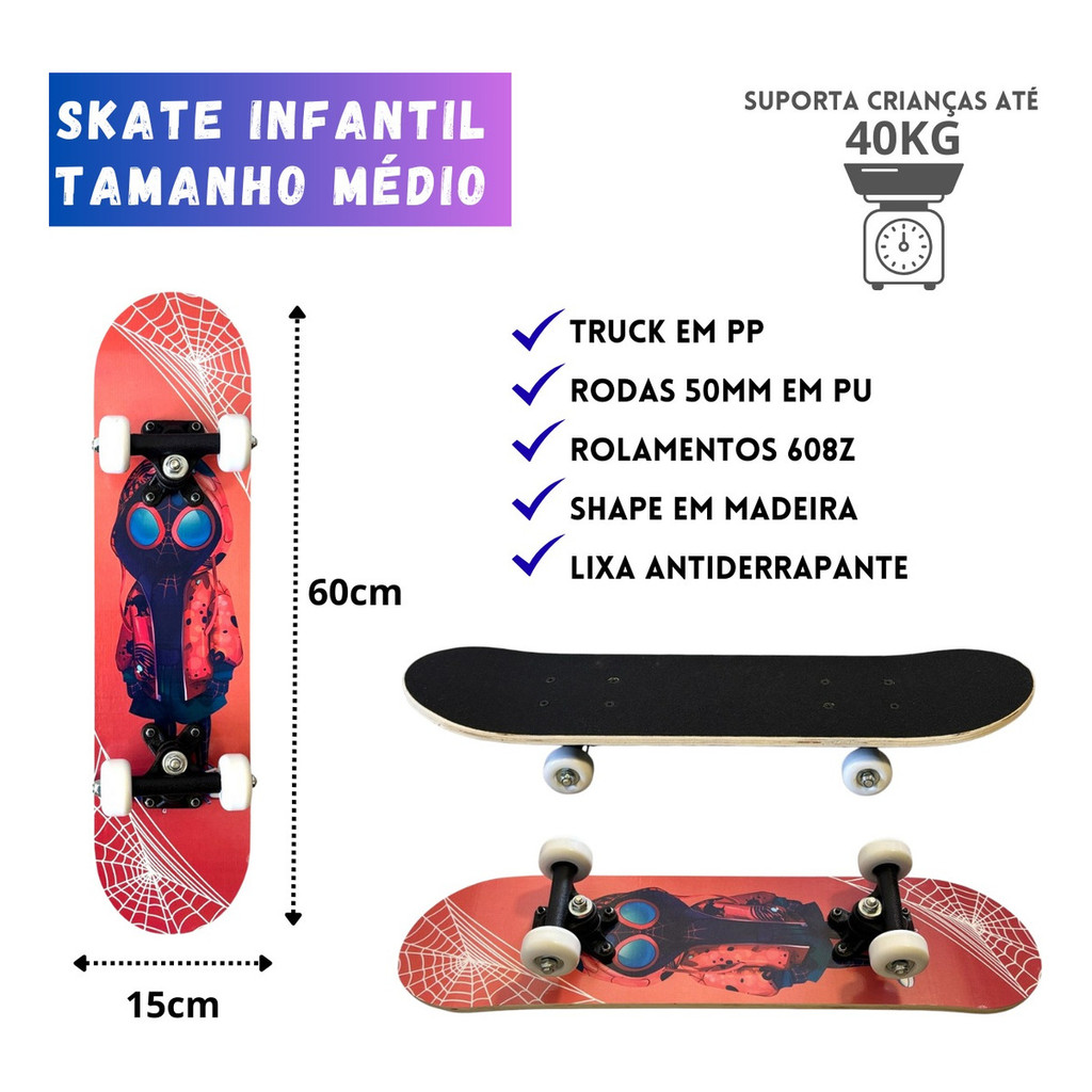 Skate Radical I Antil 60cm Esporte Aranha Kids — R$ 78,90 em Shopee