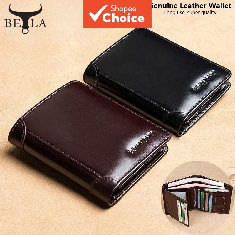 Carteira masculina trifold preta de couro vertical com bloqueio RFID, proteção anti-clonagem, porta-cartões múltiplo,