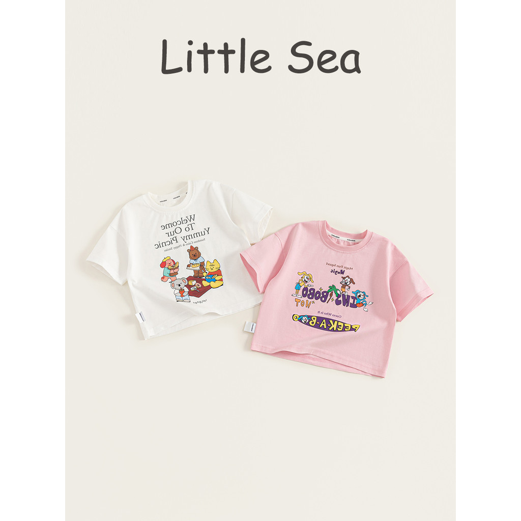 Verão americano moda menina camiseta bonito dos desenhos animados impresso crianças de manga curta solta menina bebê mei