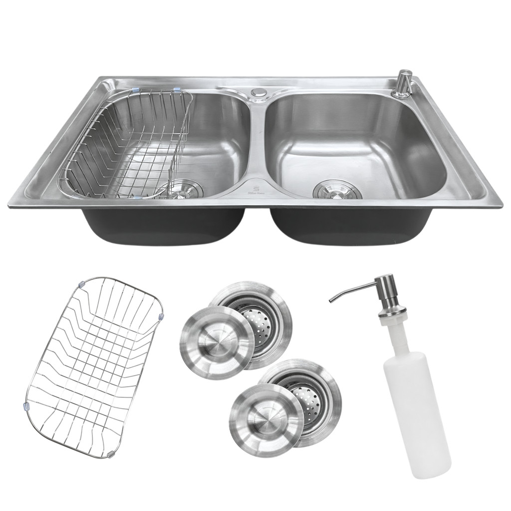 Kit Cuba Dupla Gourmet Cozinha Aço Inox 78x43 e Torneira Monocomando Luxo Completo