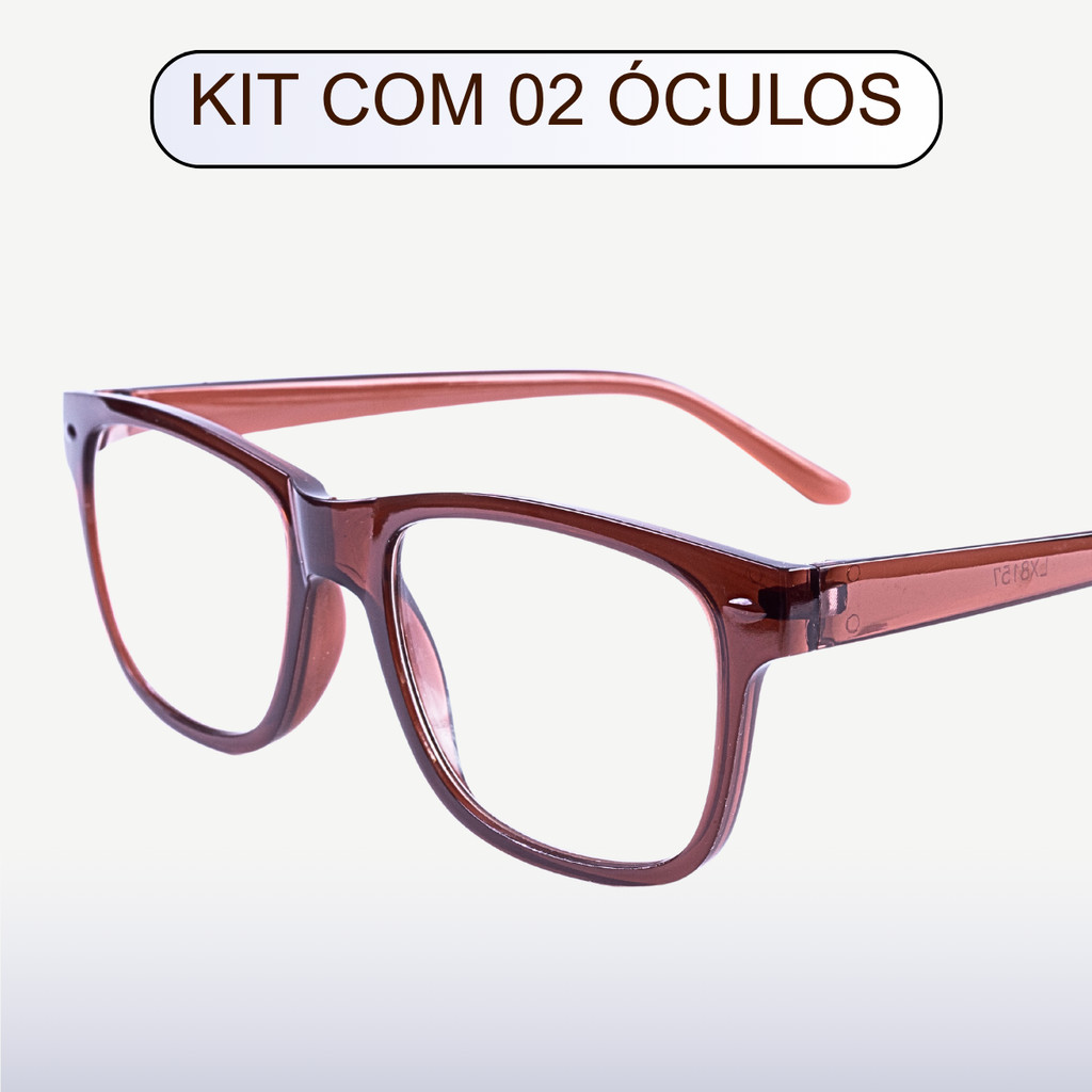 Kit com 2 Óculos de Grau para Leitura, Trabalho e Descanso – Cor Marrom, Unissex