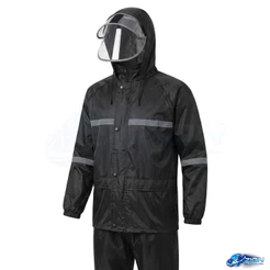Capa De Chuva Motoboy Impermeável Preta Jaqueta Calça Capuz Viseira Protetor Facial Tam G Adulto PVC