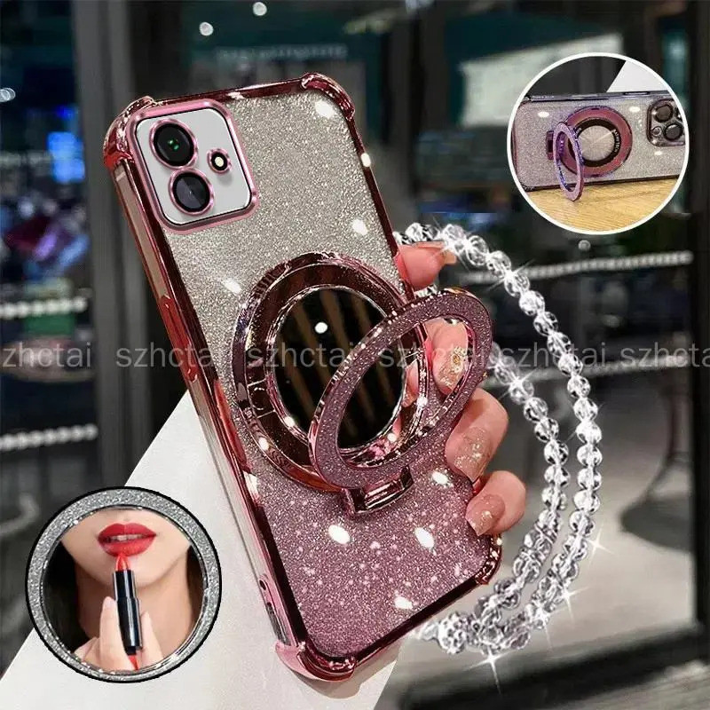 Capa de Telefone, para Samsung A06 A05 A04 A04E, Quatro Cantos, À Prova de Choque, com Suporte de Espelho 3D, Nova Alça 