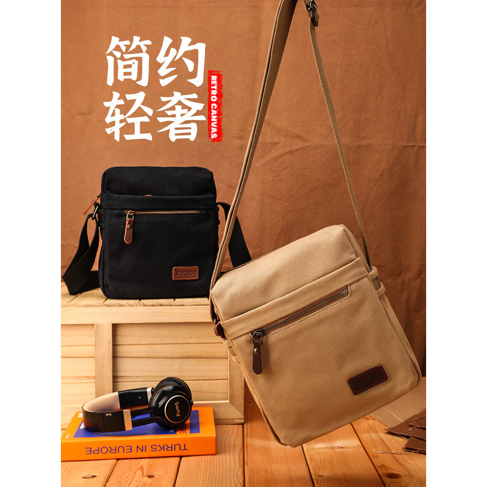 Homens bolsa de ombro bolsa de lona de meia-idade lazer esportes masculino saco do mensageiro saco do telefone móvel Ver