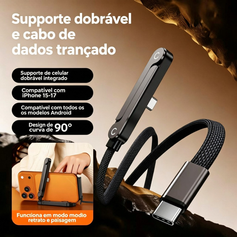 Detalhes do 1.5m Cabo Duplo Tipo-C 240W Para Suporte Angular De Dados Cabo Jogos Cotovelo Telefone Dobrável Carregamento Rápido