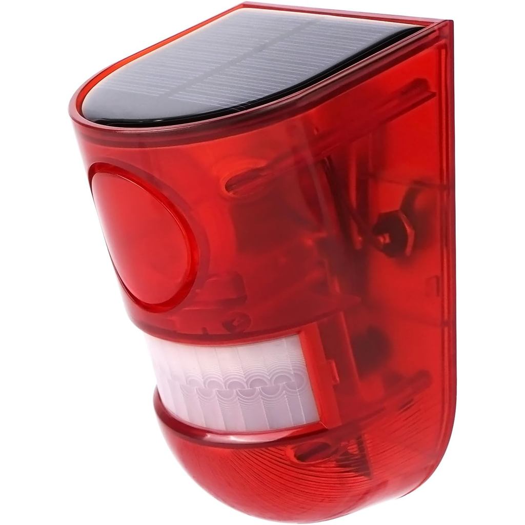 Detector de Movimento Solar Aolyty com Sirene de Alarme Sonoro, Luz LED de Advertência Estroboscópica Vermelha Piscante,