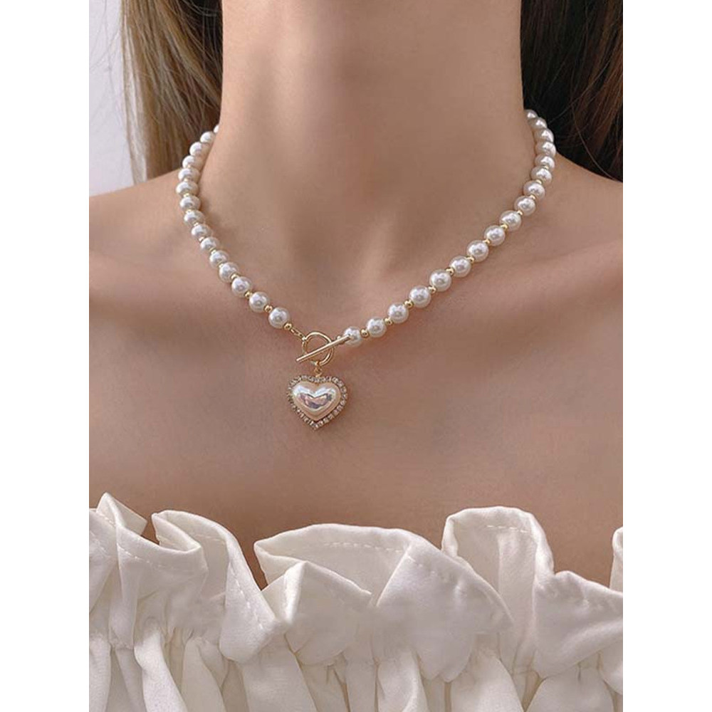 colar colar aço inoxidável Amor pérola colar luz luxo nicho pérola colar feminino camisola corrente colar feminino 202