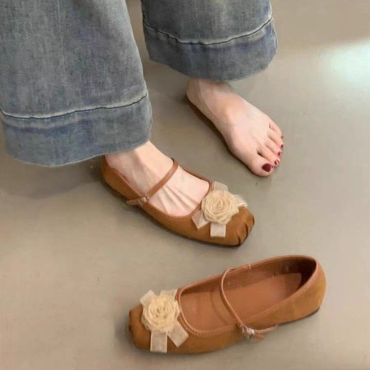 2025 novo estilo verão francês Mary Jane sapatos femininos ervilhas sapatos femininos planos com saia suave sapatos de n